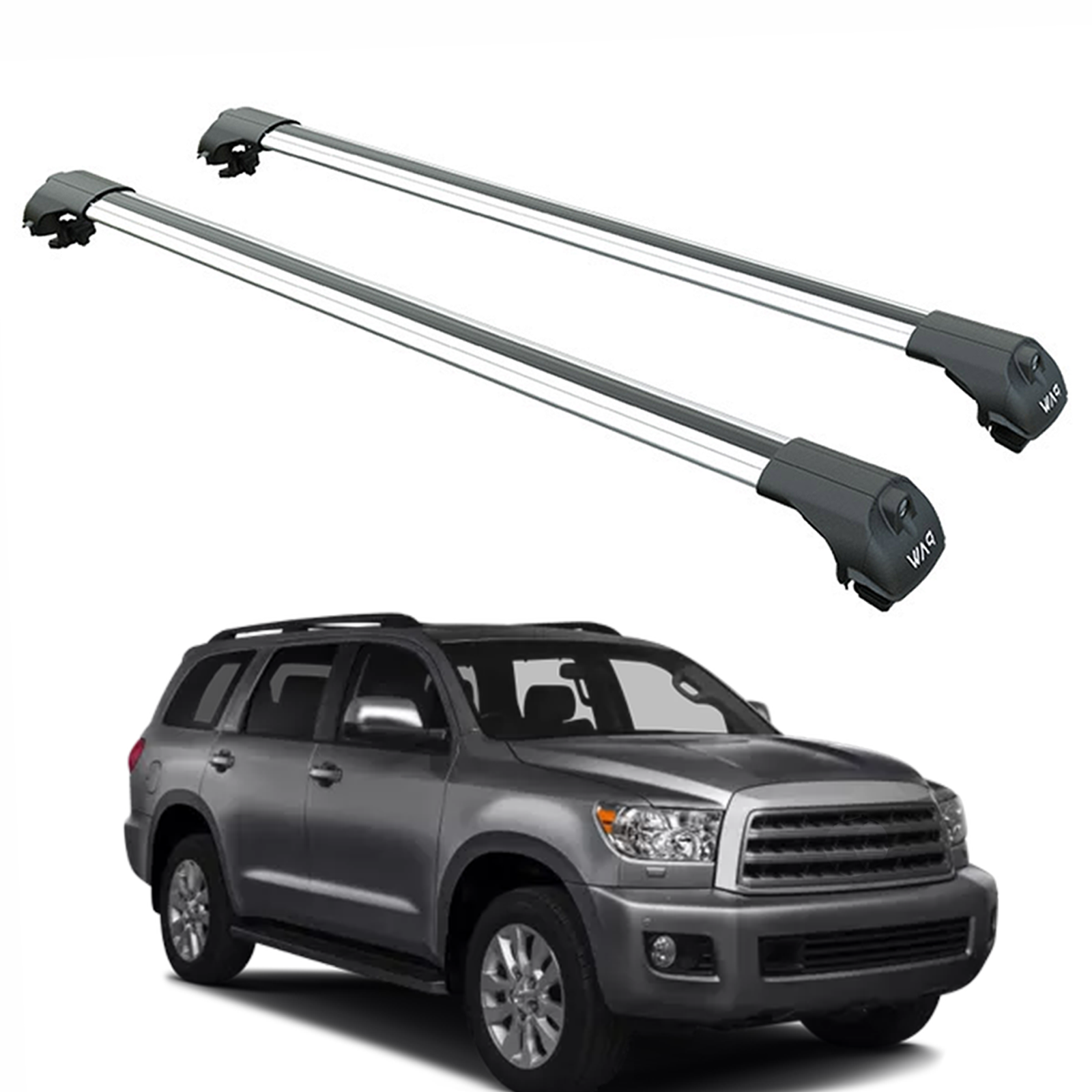 For Toyota Sequoia Roof Rack System, Aluminium Cross Bar, Raised Rail, Silver 2008-2022 For Toyota Sequoia Roof Rack System, Aluminium Cross Bar, Raised Rail, Silver 2008-2022